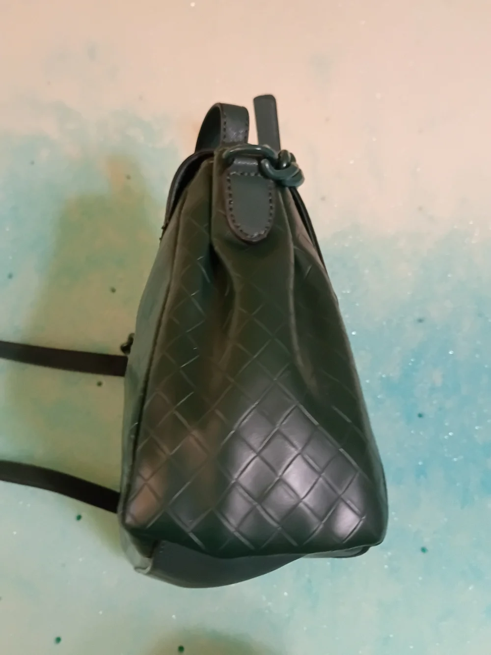 Guess‎ Dark Green Quilted Top-Handle Satchel with Gold Emblem
